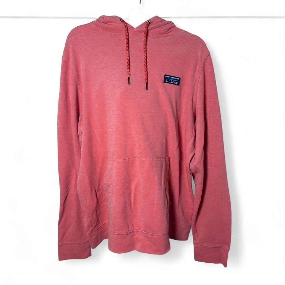 L.L. Bean Comfort Stretch Pique Hoodie Orange Textured Pullover Large